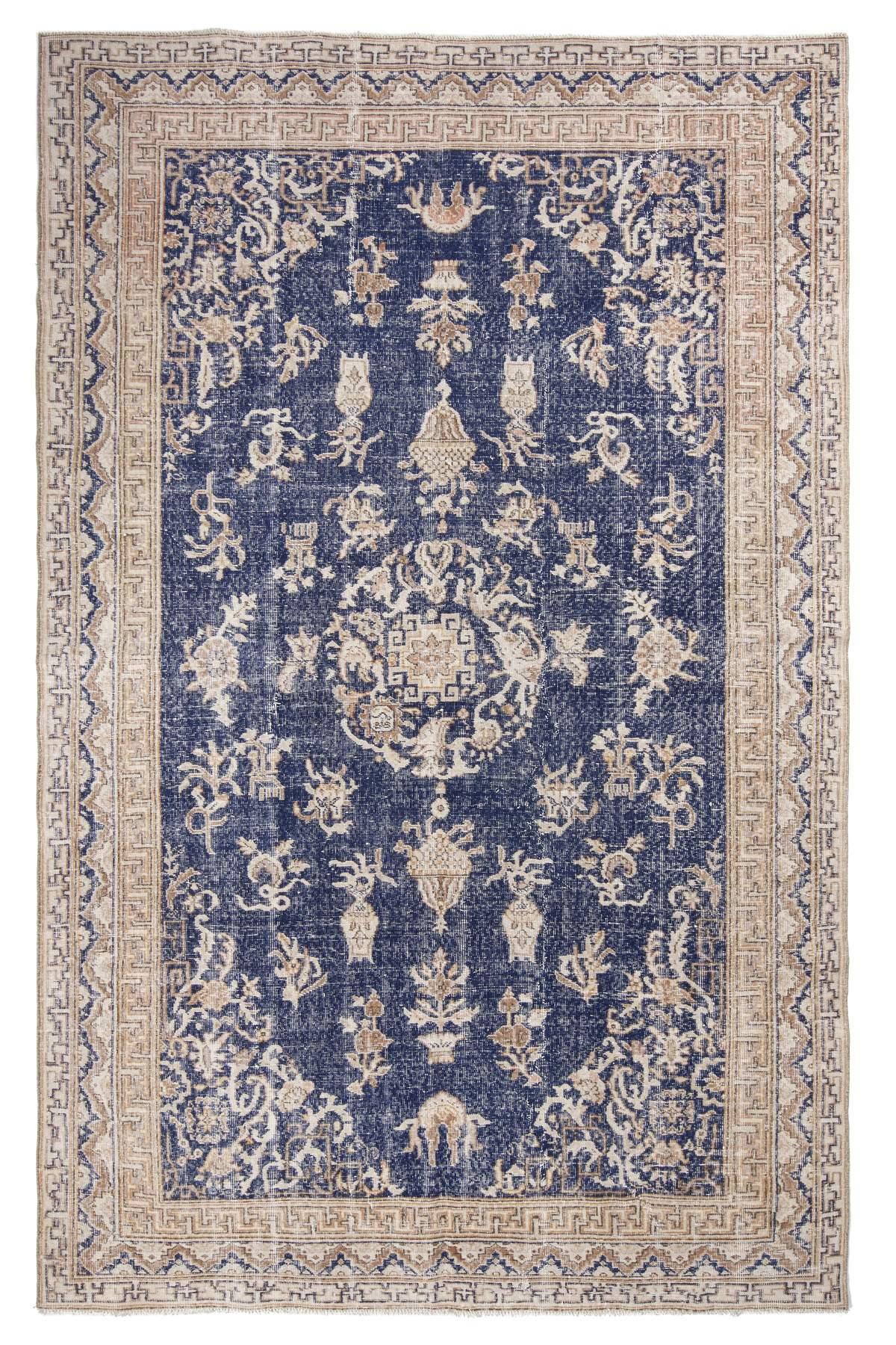Vintage Navy Turkish Oushak Rug
