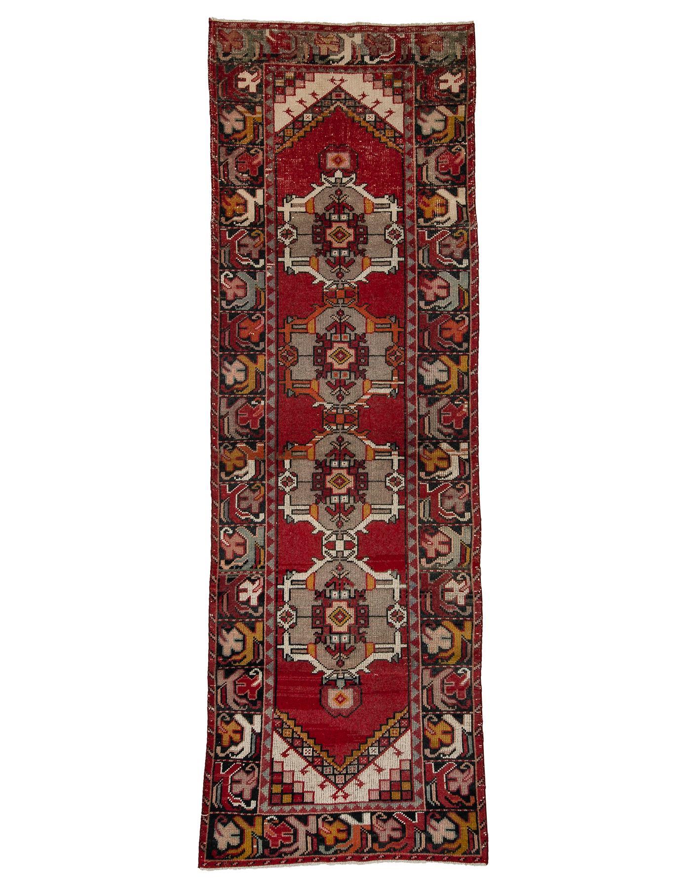 Vintage Red Turkish Decorative Runner - 3`3'' x 9`9''