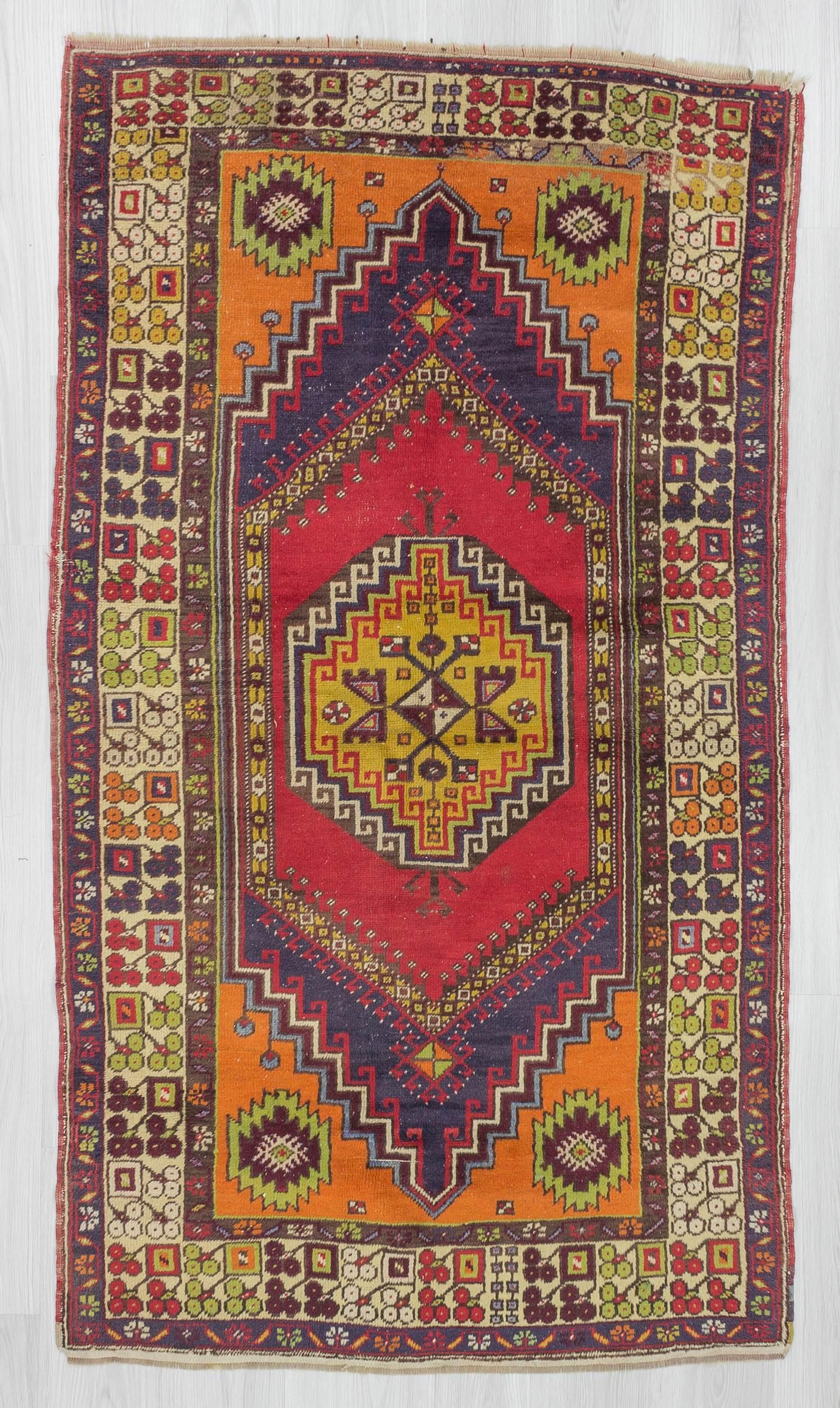 Vintage traditional piled Turkish rug