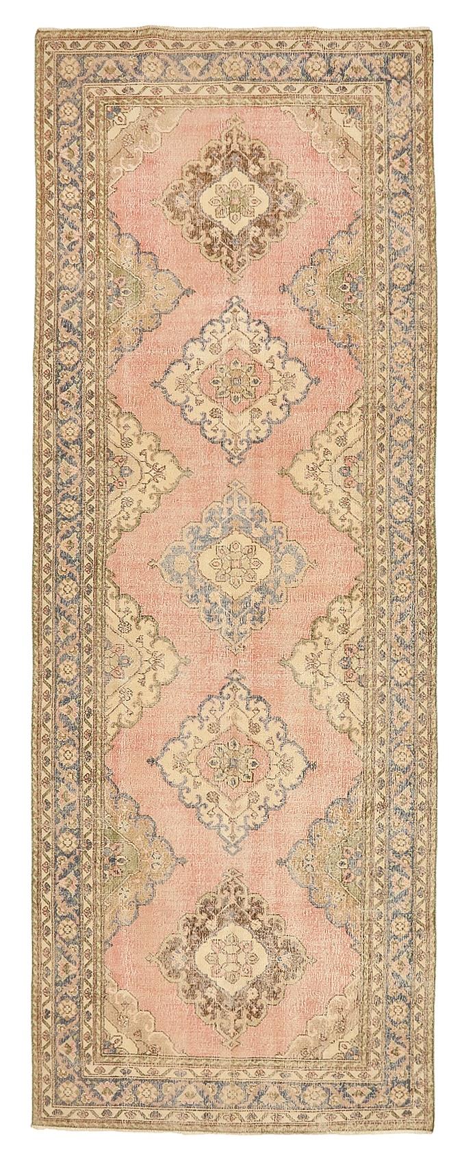 Vintage Turkish Distressed Area Rug - 4`7'' x 12`8''