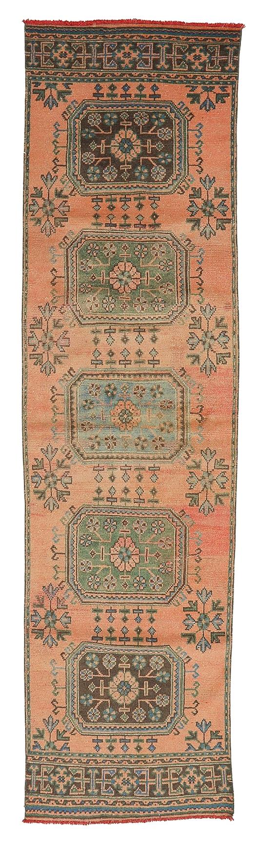 Vintage Turkish Oushak Runner Rug - 3`1'' x 11`4''