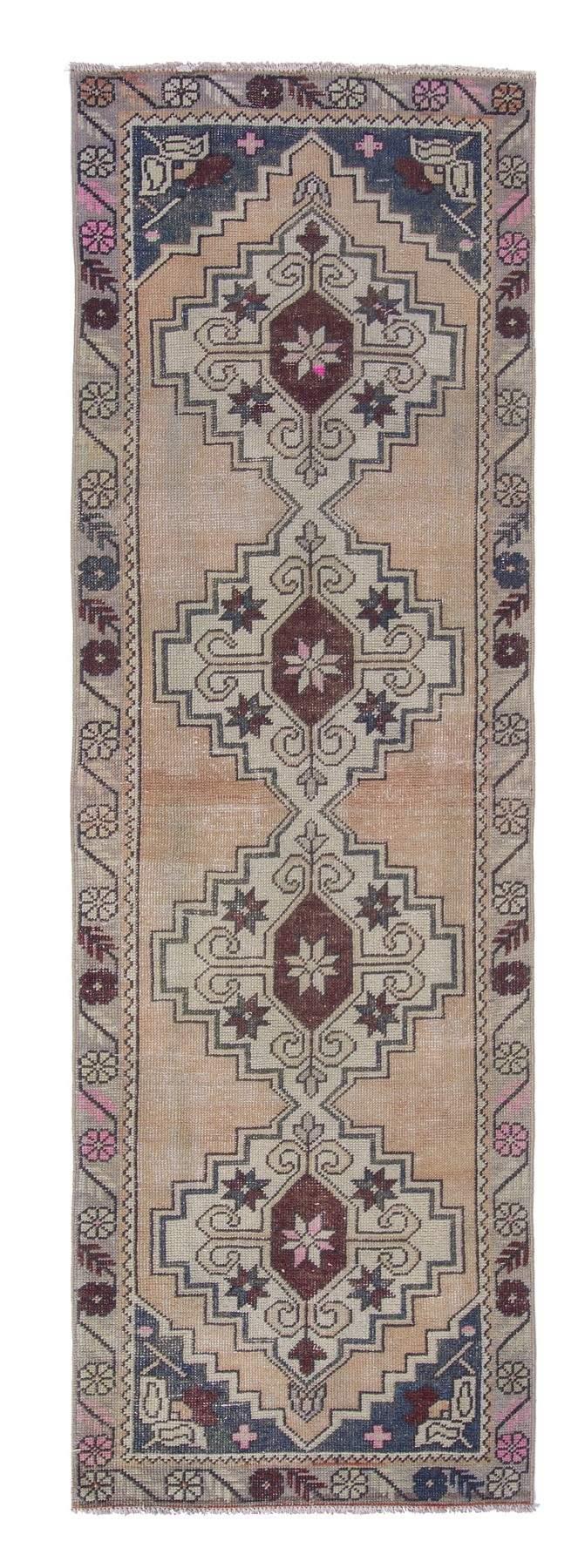 Vintage Washed Out Decorative Turkish Runner Rug