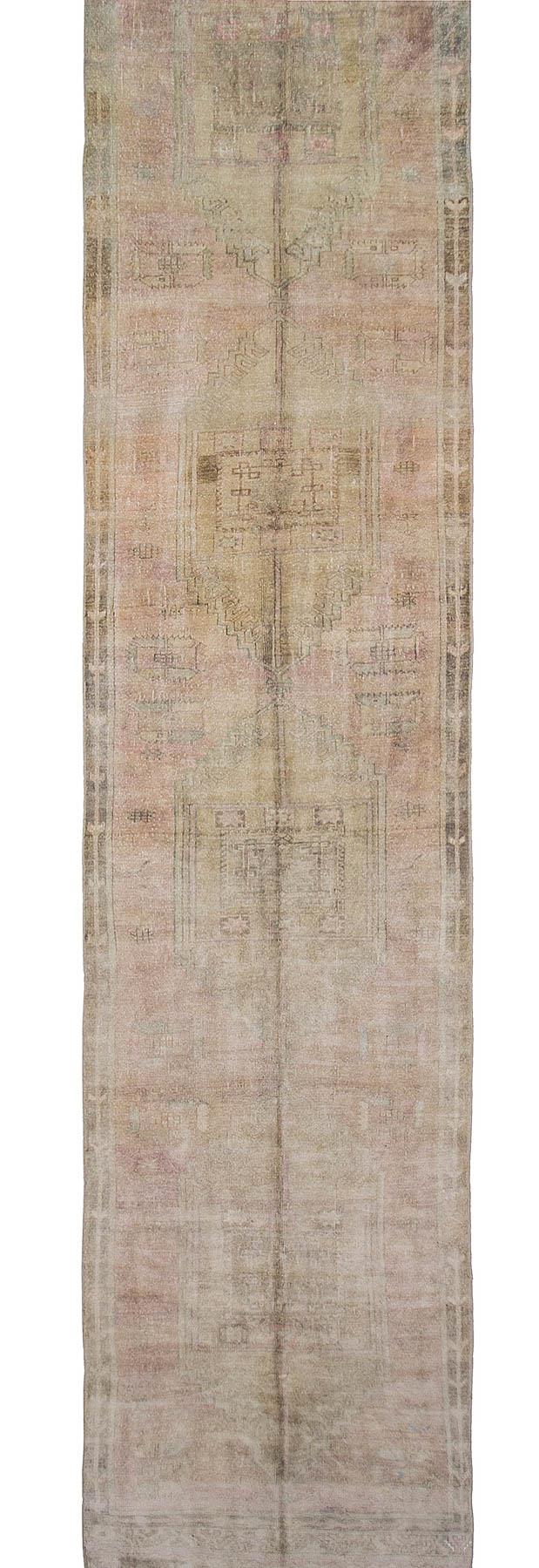 Vintage Washed Out Long Turkish Wool Rug - 4`7'' x 19`6''