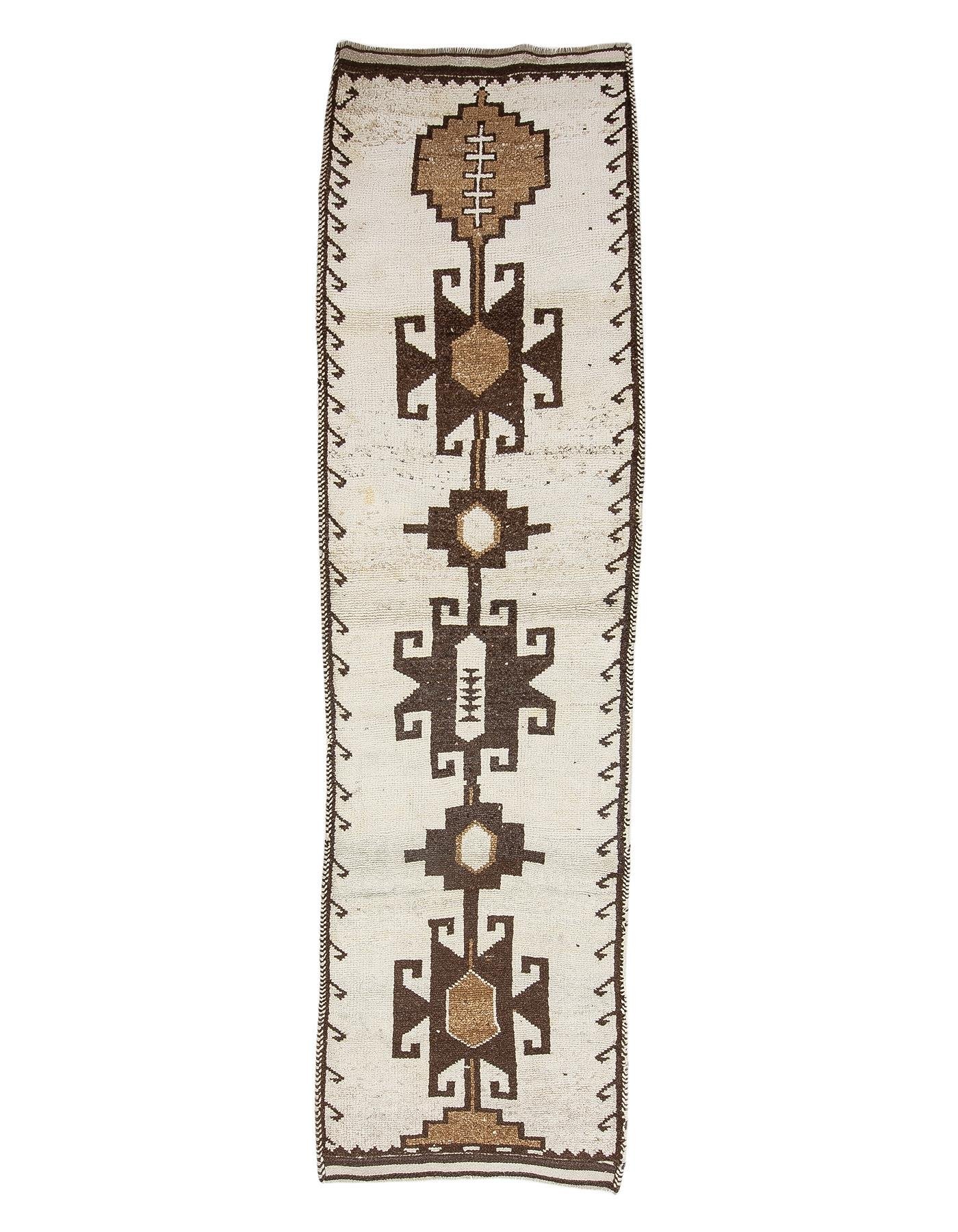 Vintage White & Brown Modern Runner Rug - 3`1'' x 11`8''