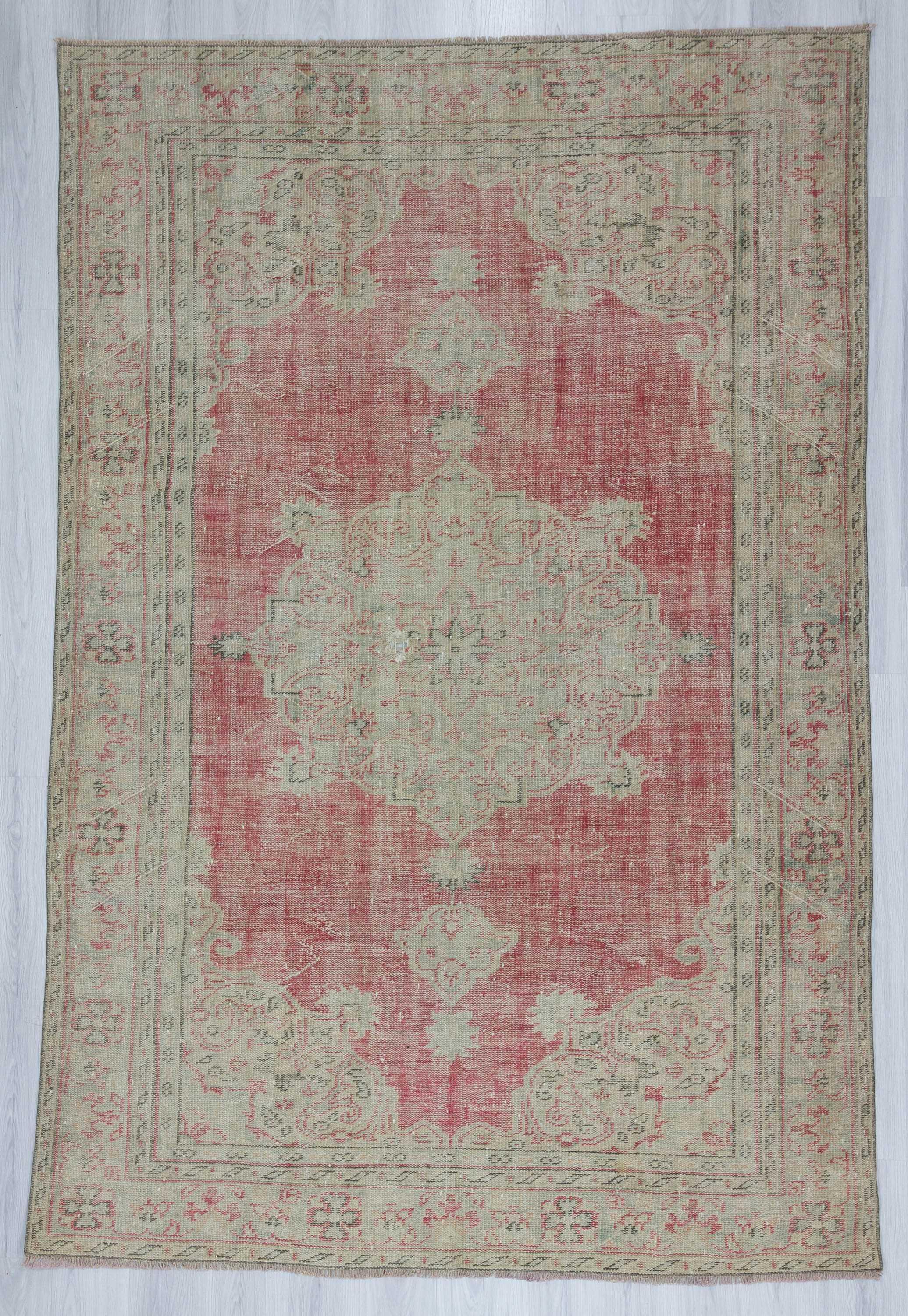 Vintage worn out Turkish Oushak rug