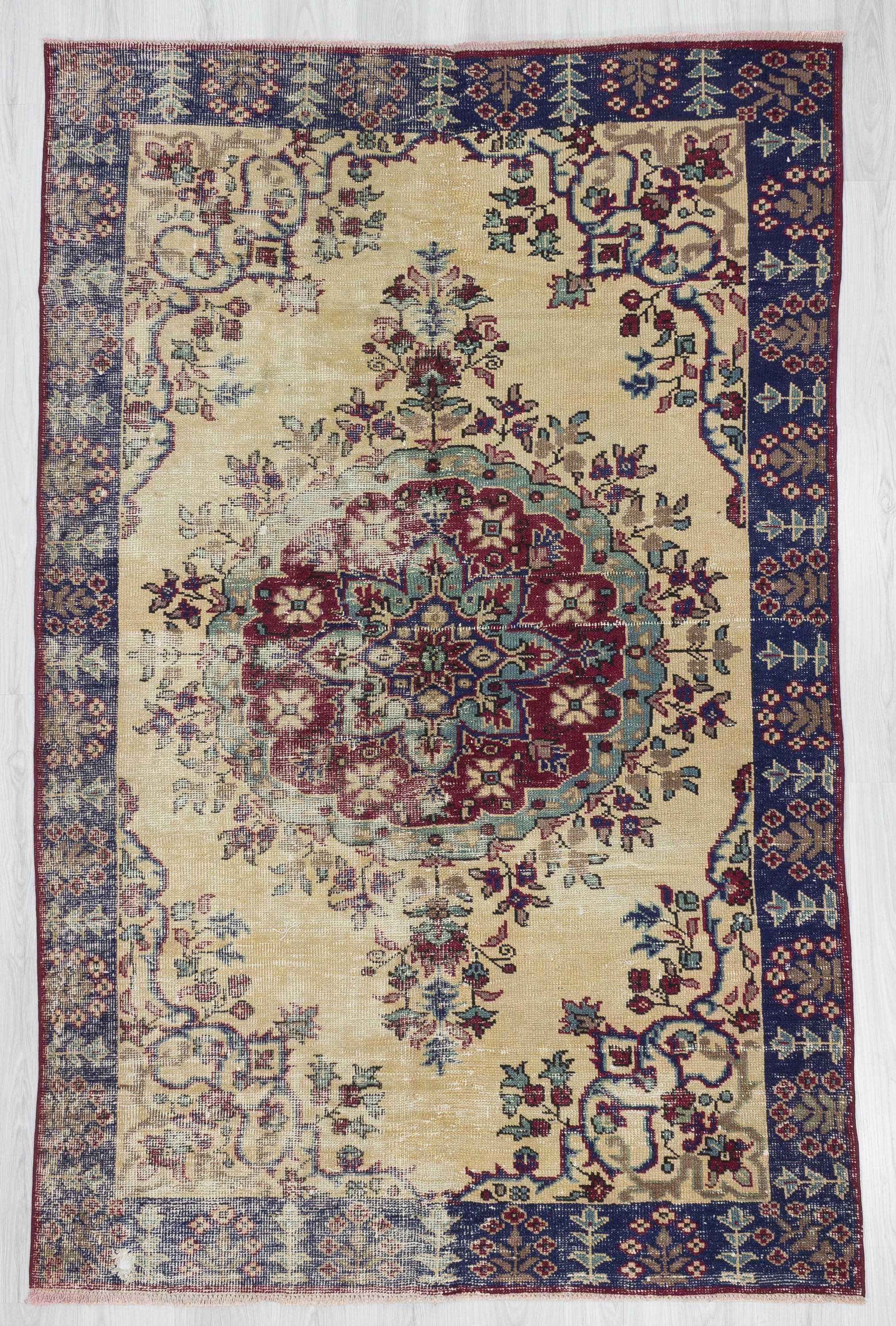 Vintage worn out Turkish Oushak rug