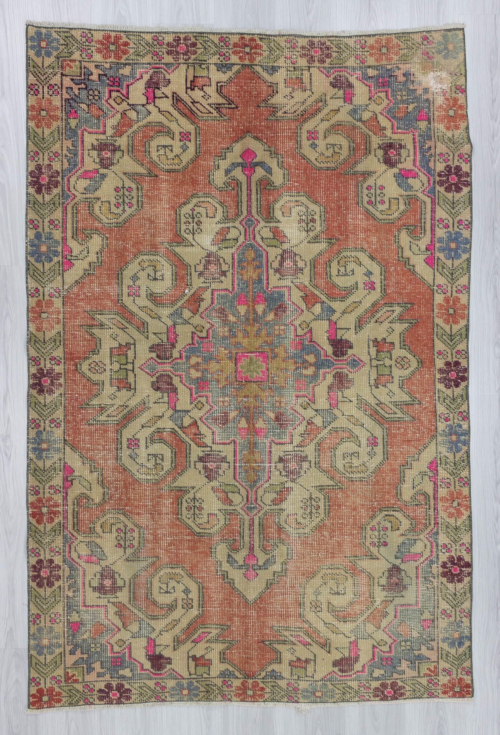 Vintage worn out Turkish rug