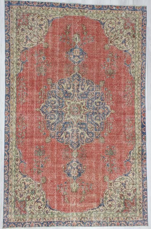 Vintage Worn Turkish Oushak Rug