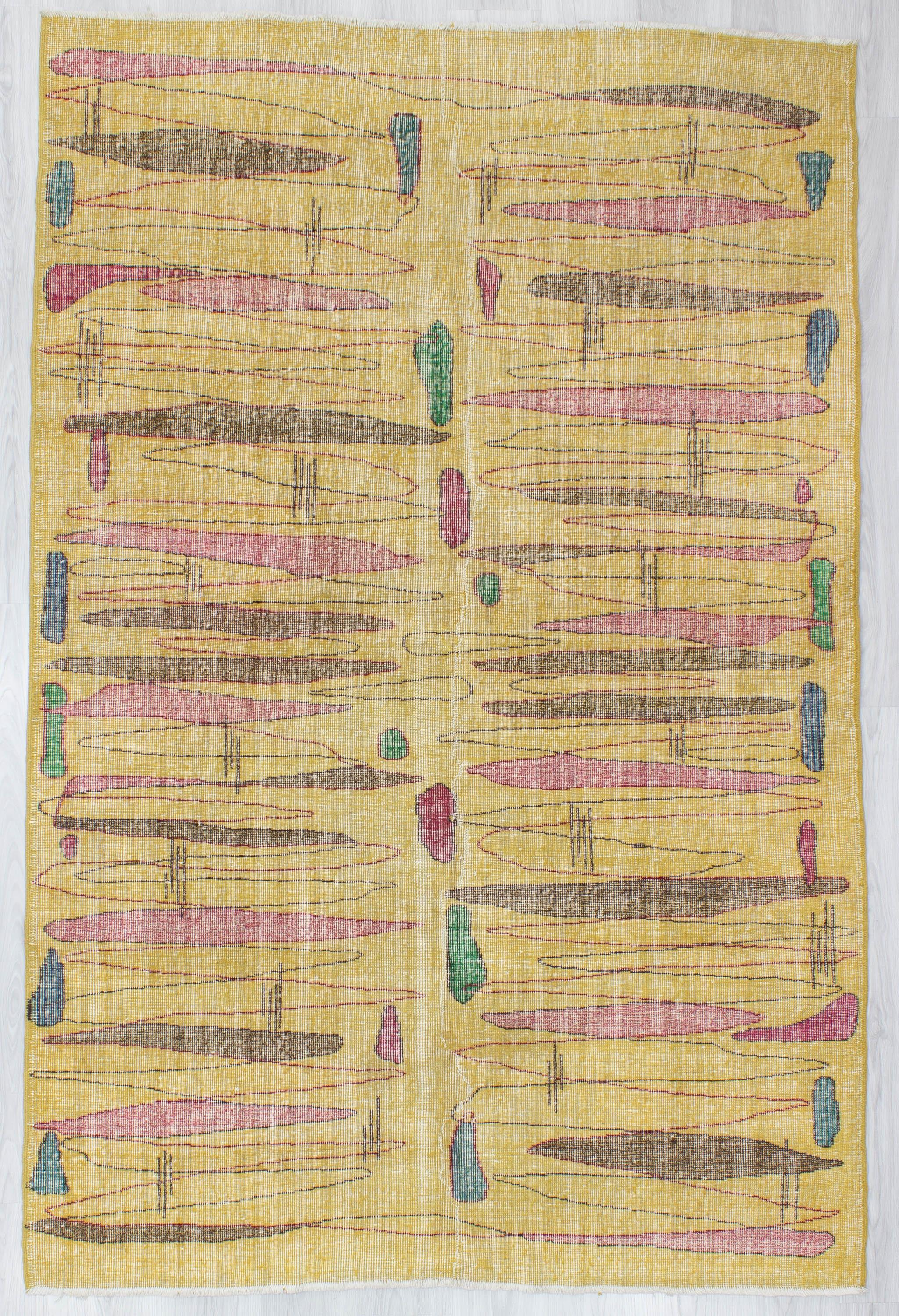 Vintage Yellow Turkish Art Deco Rug