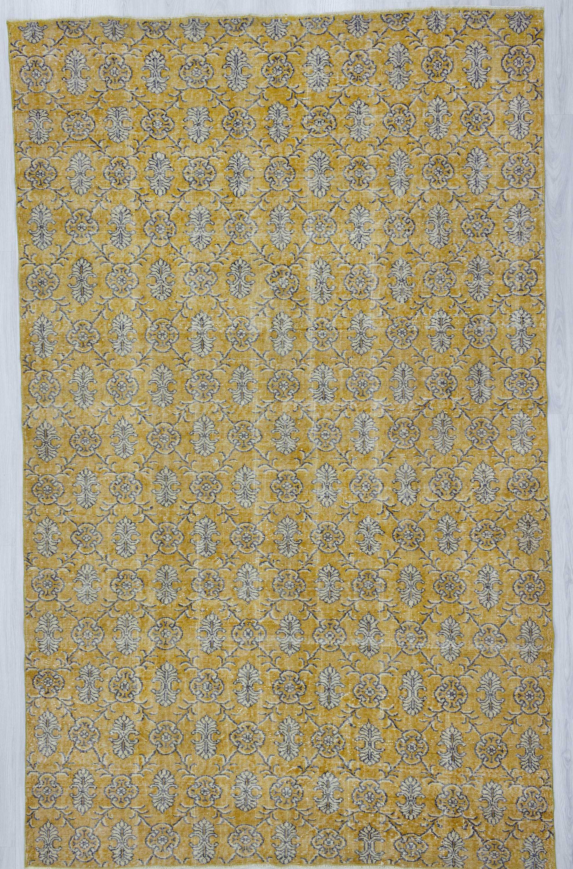 Vintage yellow Turkish deco rug