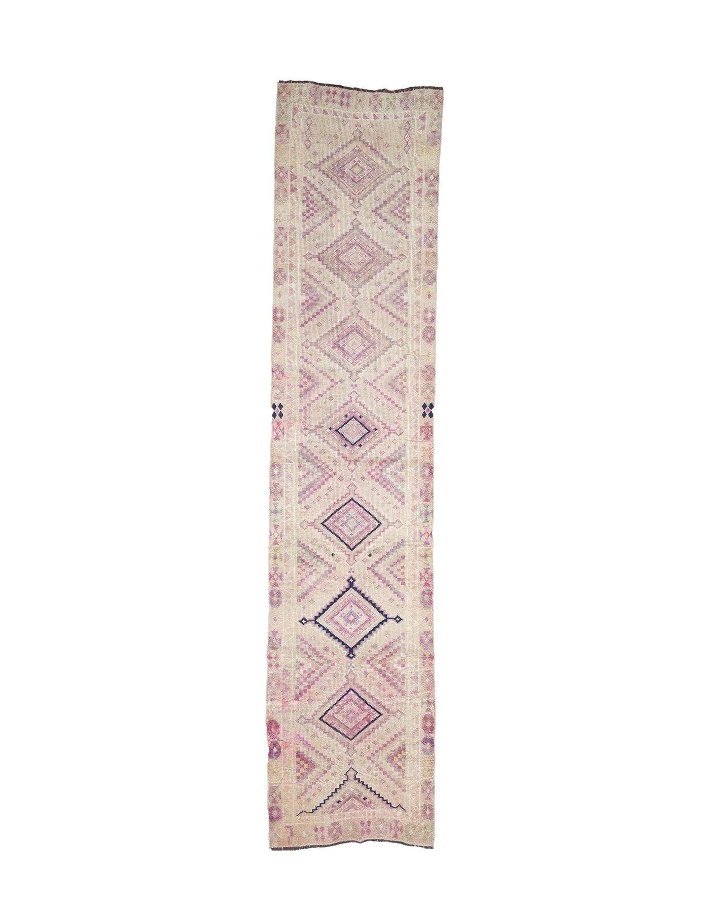 Washed Out Vintage Herki Runner Rug - 3`1'' x 13`10''