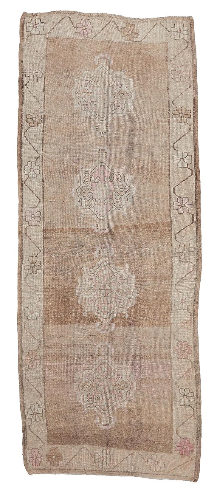 Washed Out Vintage Turkish Kars Rug - 4`6'' x 11`4''
