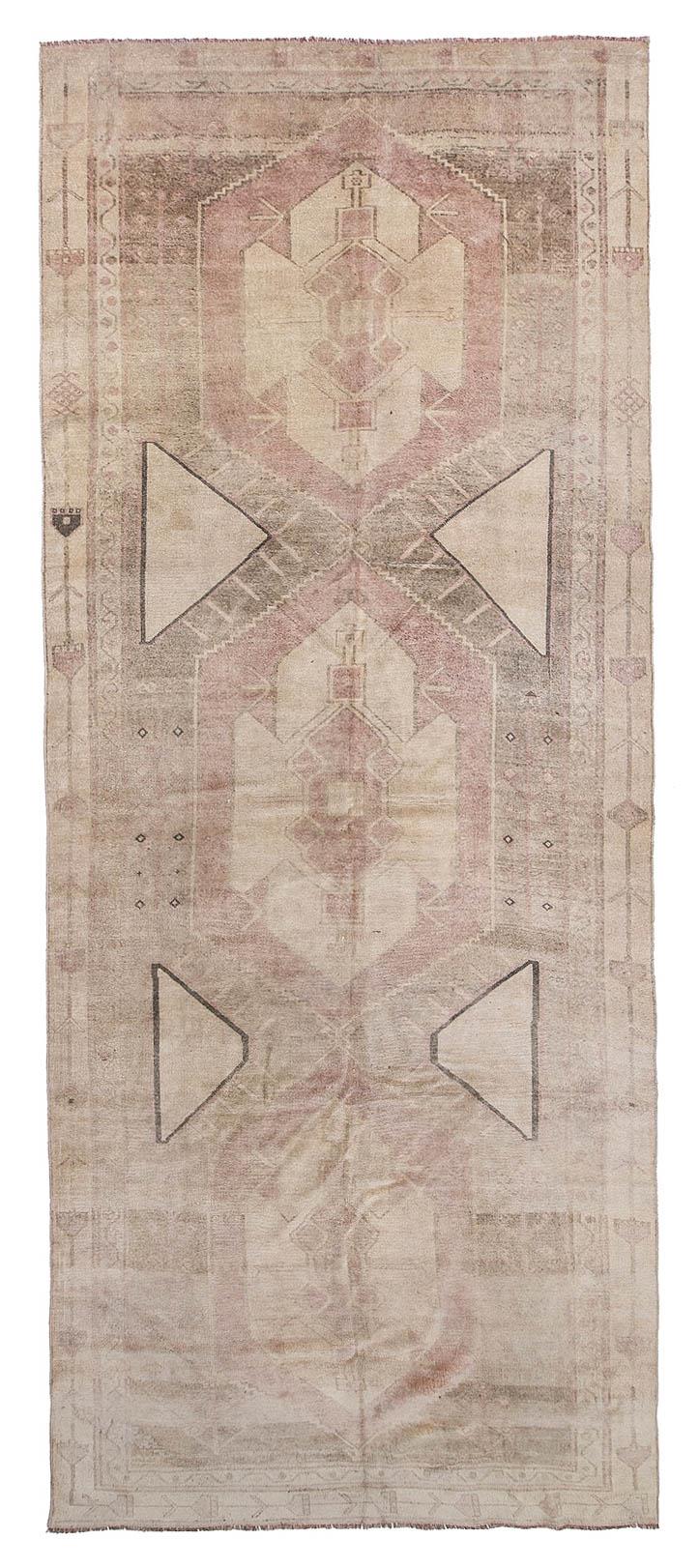 Washed Out Wool Vintage Turkish Rug - 5`5'' x 14`5''