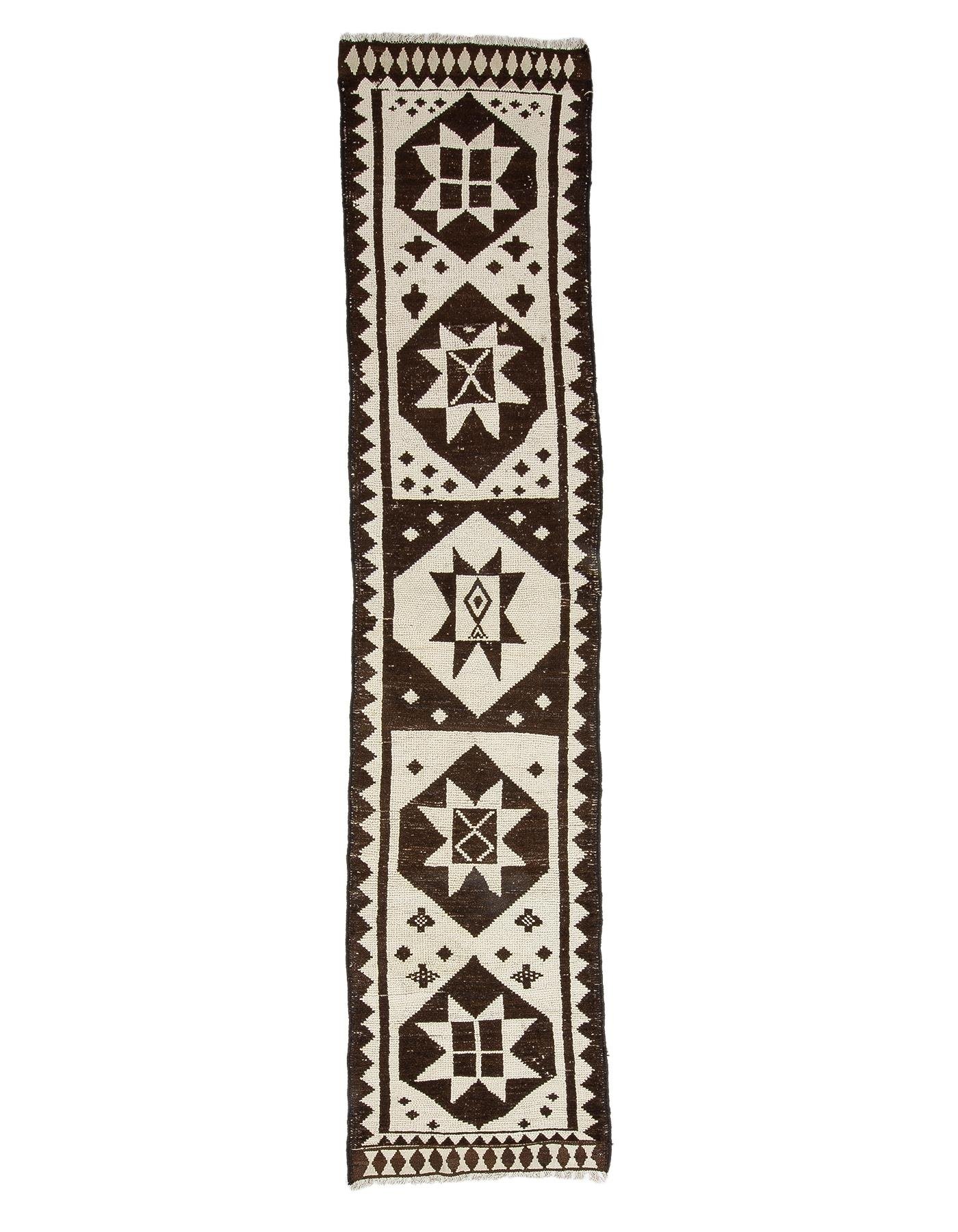 White & Brown Natural Modern Runner Rug - 2`11'' x 13`5''