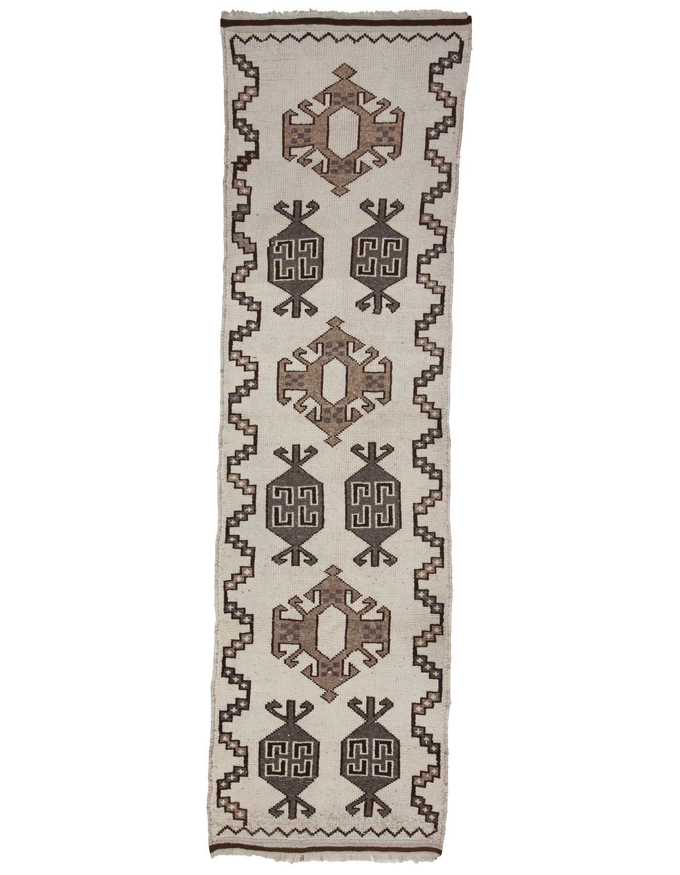 White & Gray Vintage Natural Herki Runner - 3`5'' x 12`2''