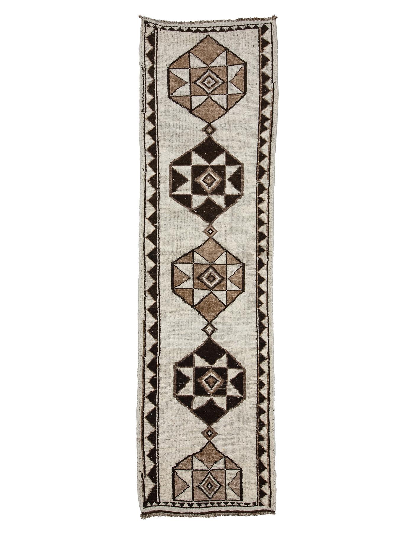 Wool Natural Vintage Runner Rug - 3`1'' x 11`2''