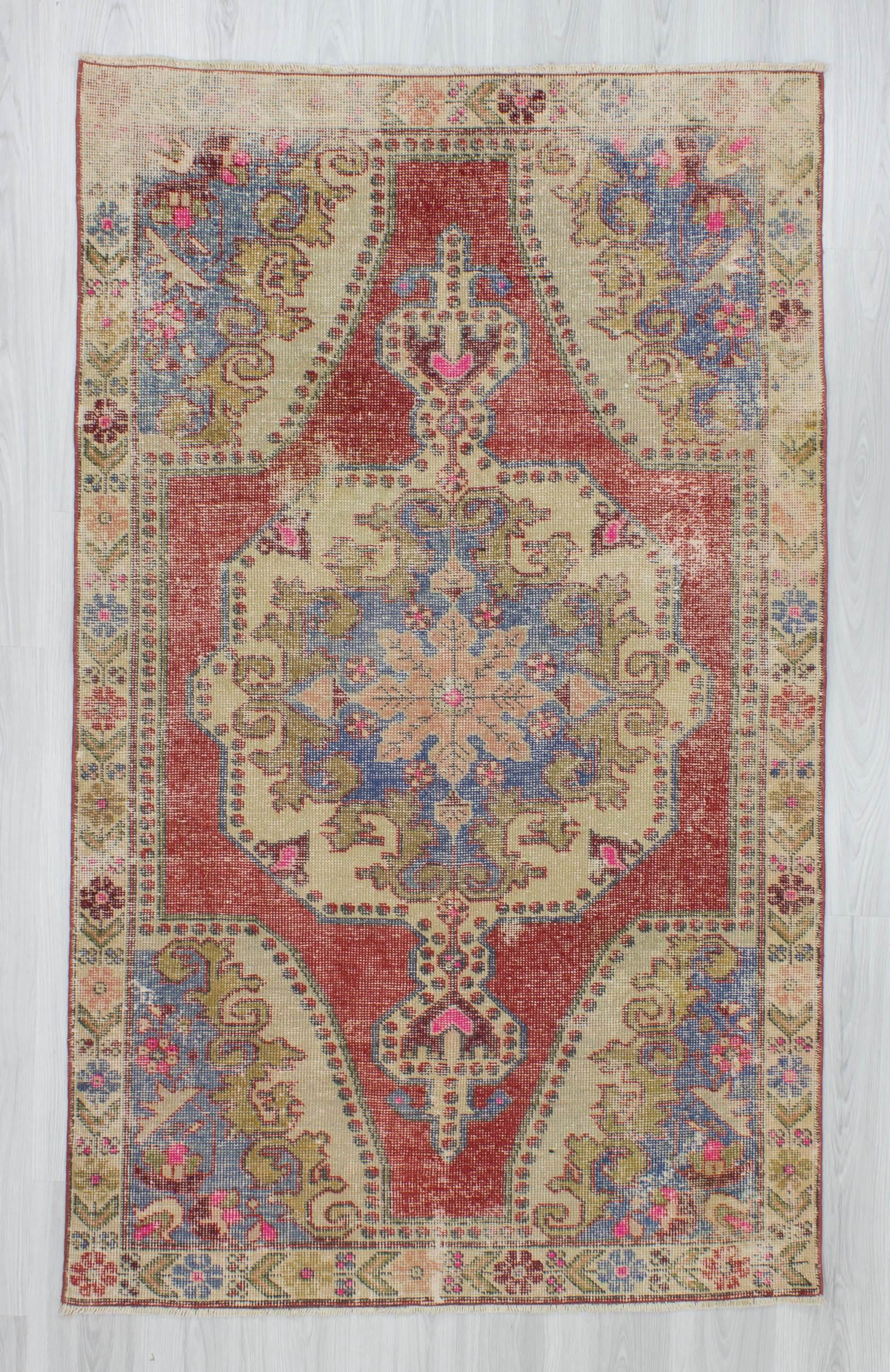 Worn out distressed decorative Turkish Konya area rug