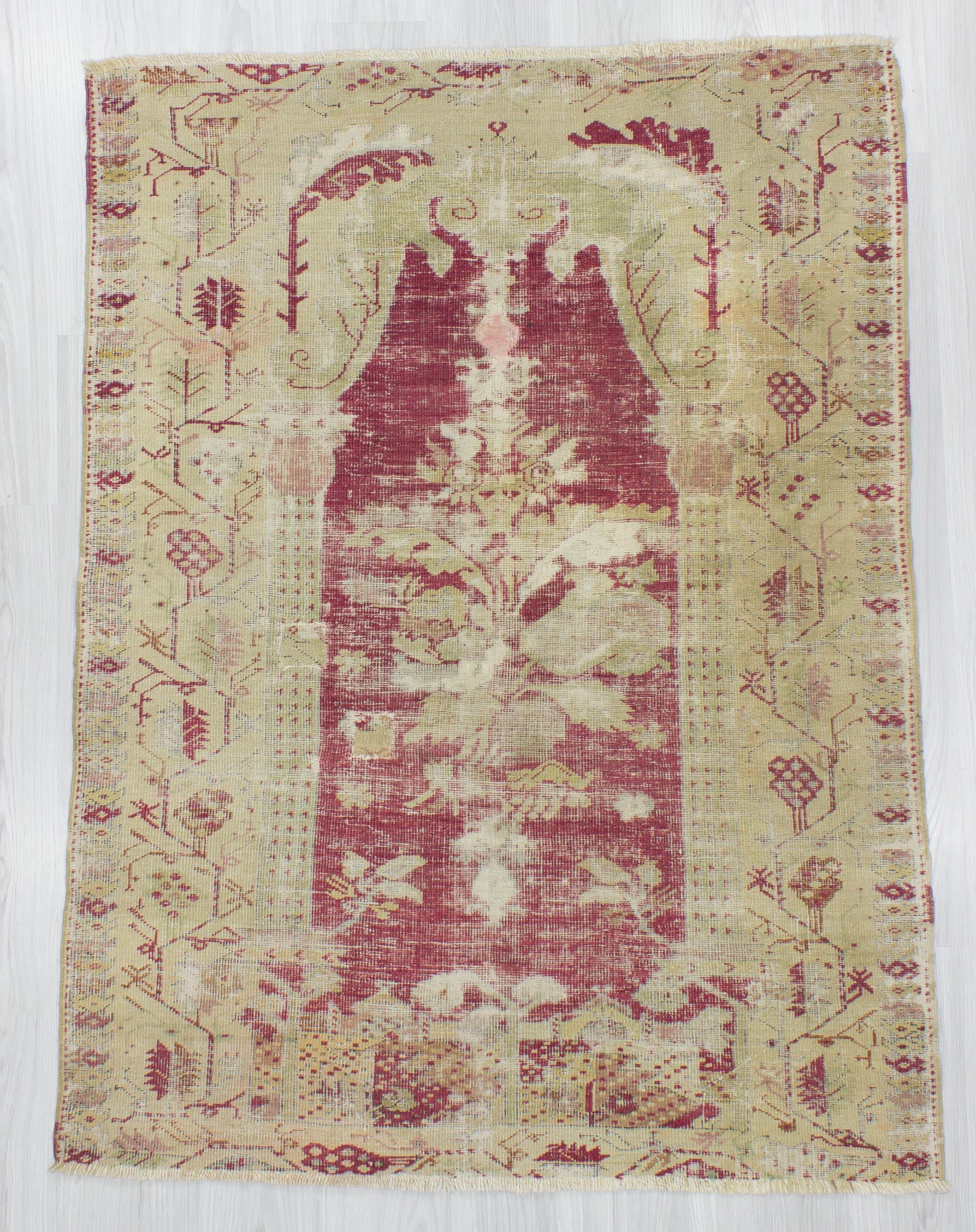 Worn Out Vintage Turkish Ghordes Rug