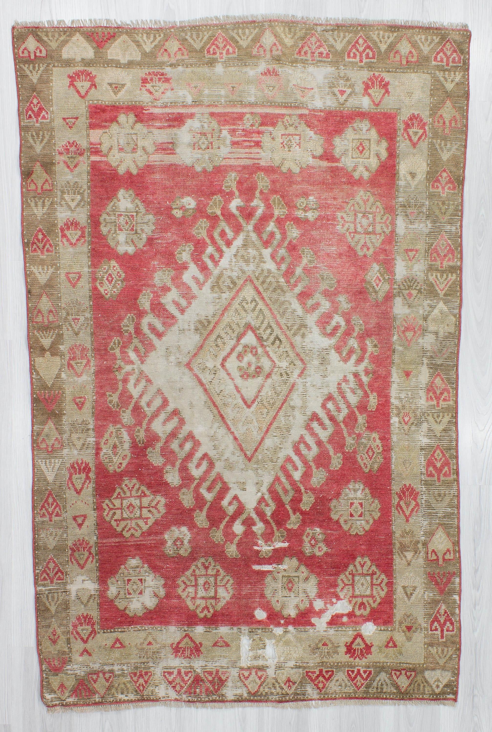 Worn Out Vintage Turkish Rug