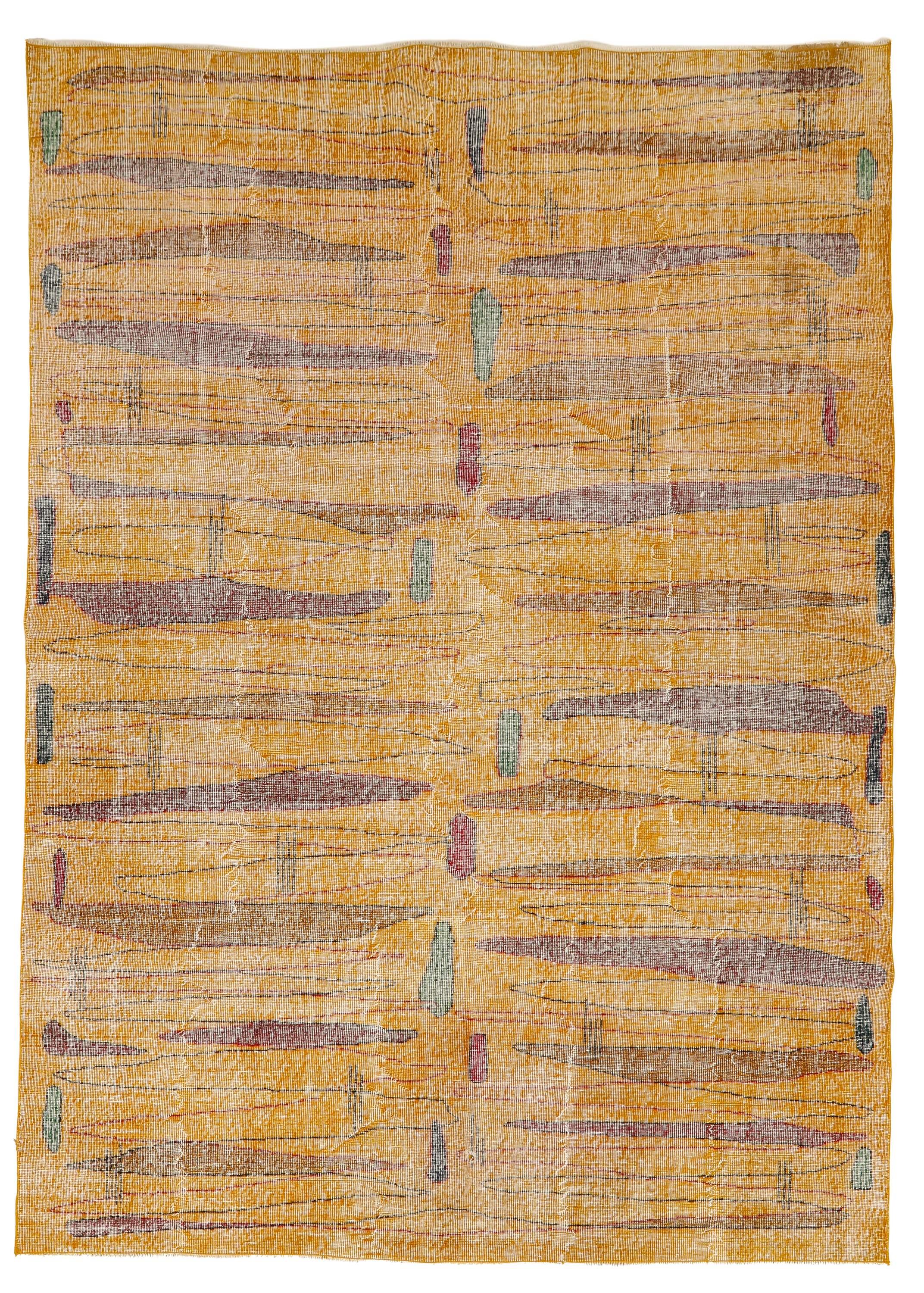 Yellow Vintage Art Deco Rug - 6`11'' x 9`9''