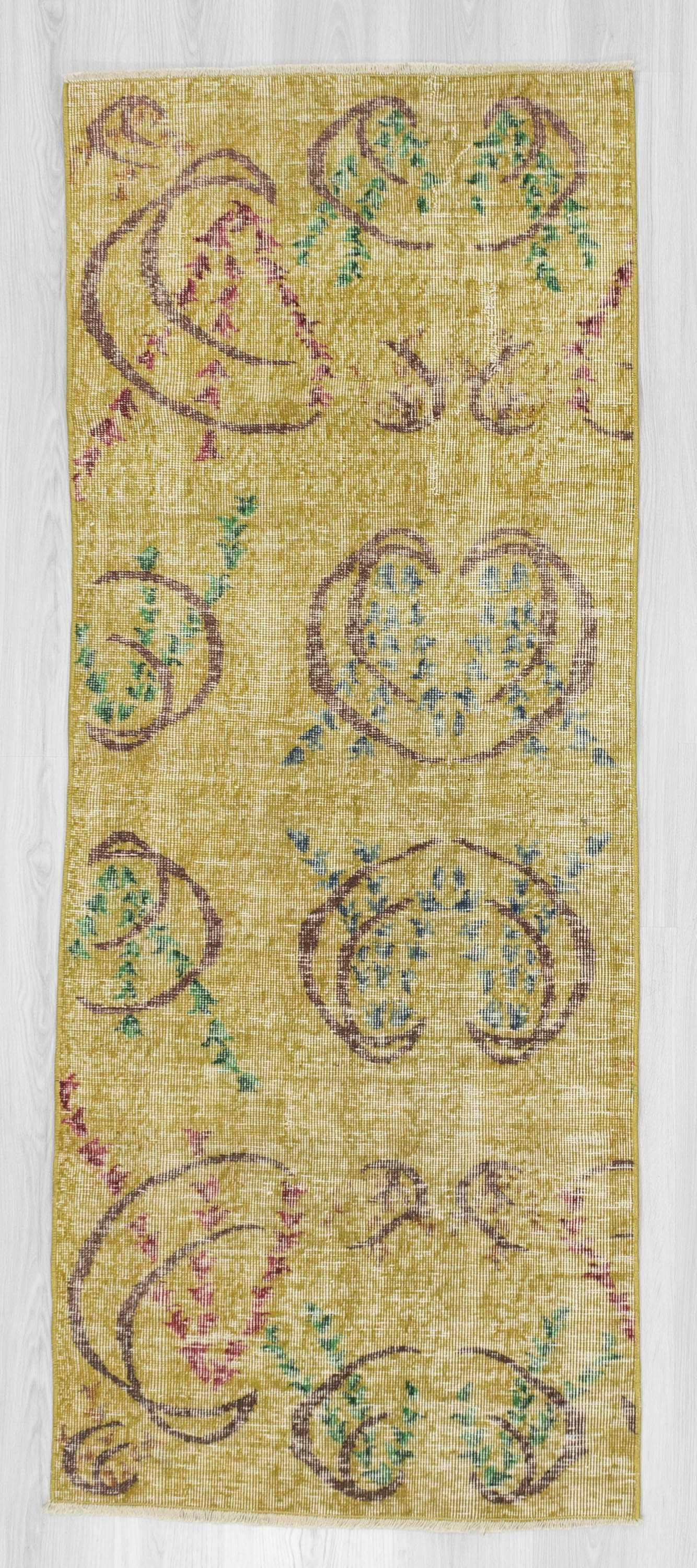 Yellow vintage Turkish deco rug