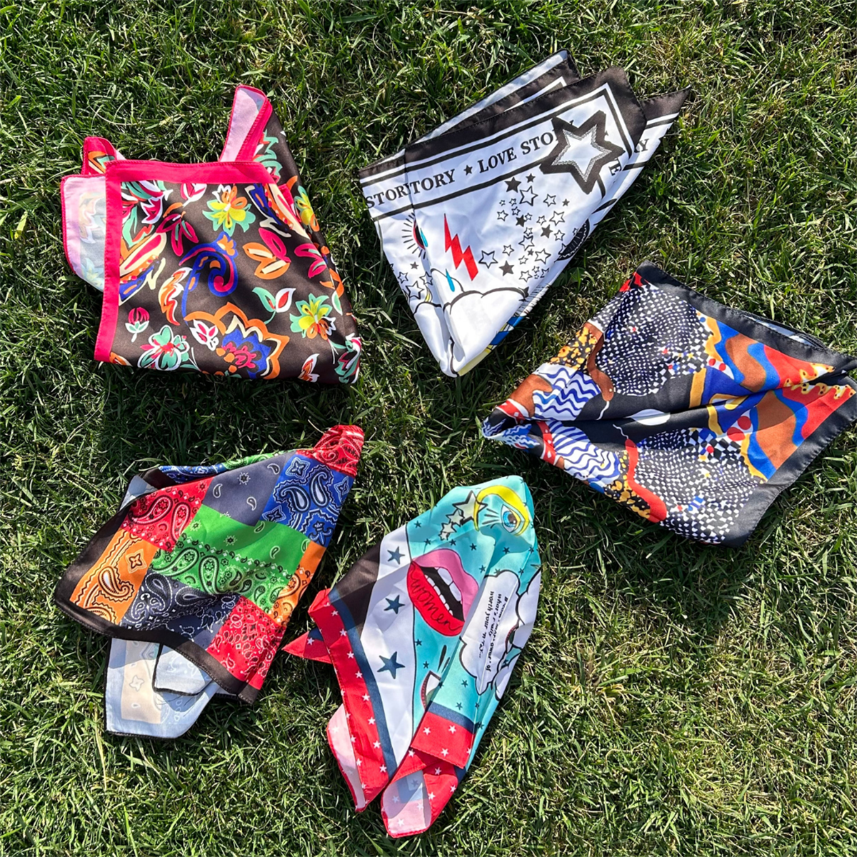 Desenli Saten Fular Bandana