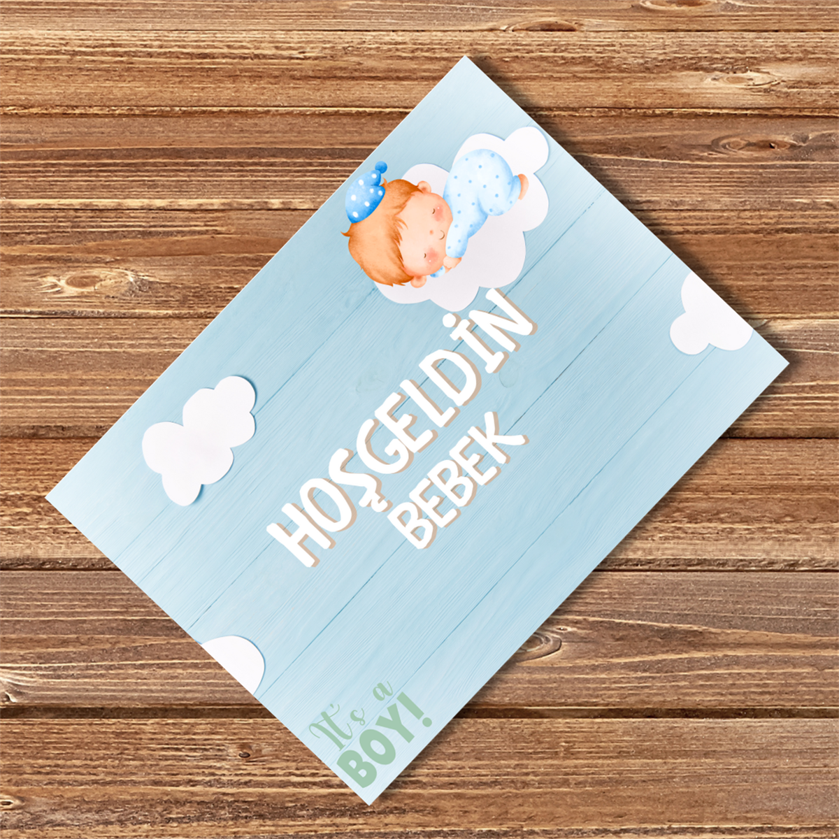 Hoşgeldin Bebek Hediye Not Kartı Erkek Bebek