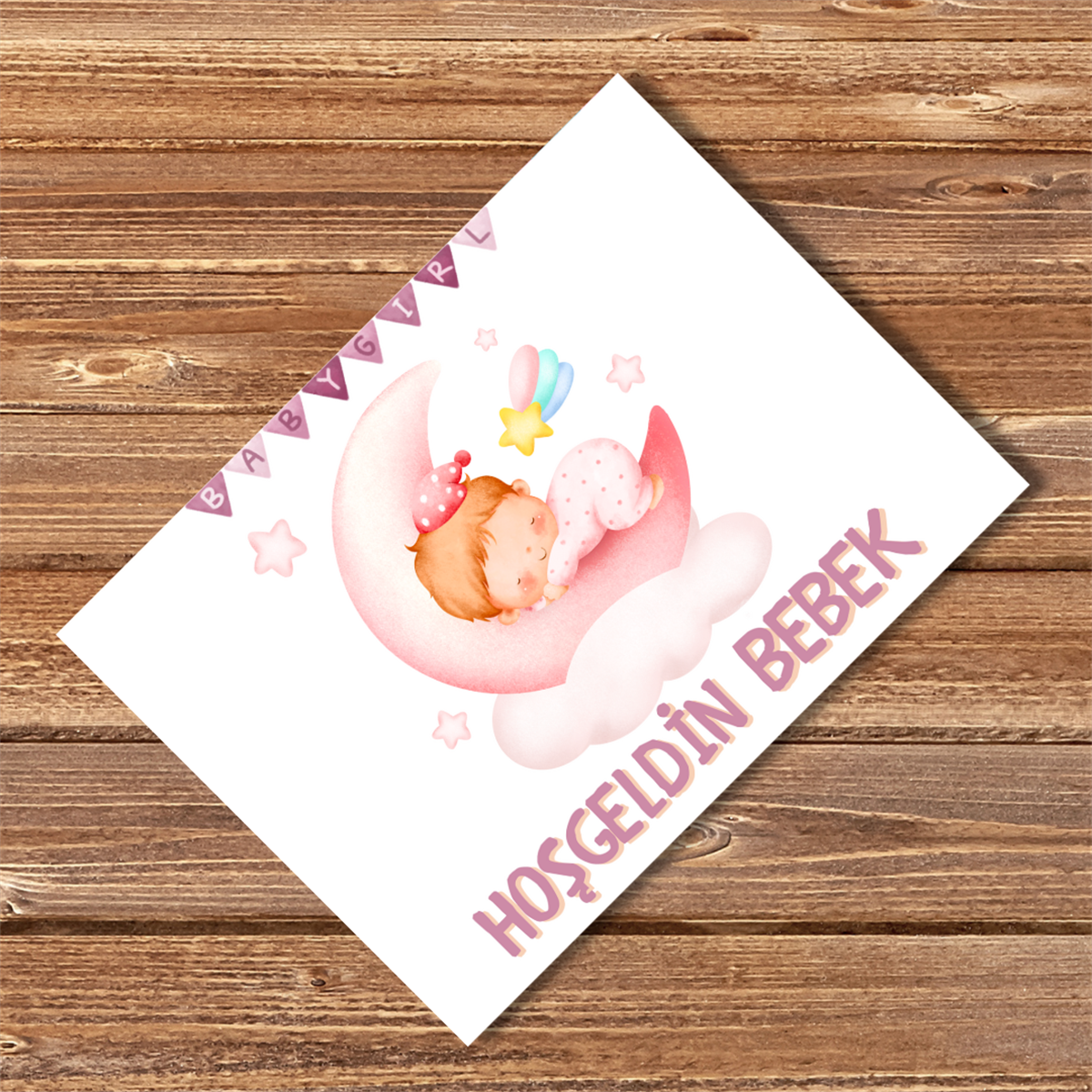 Hoşgeldin Bebek Hediye Not Kartı Kız Bebek