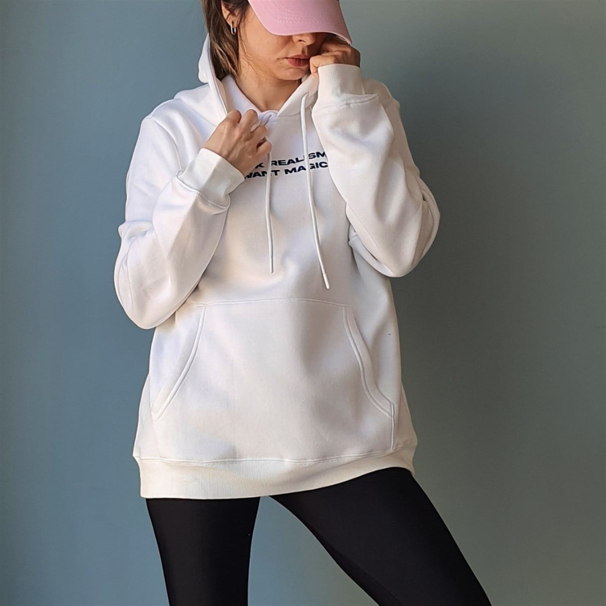 Kapüşonlu Unisex Beyaz Sweatshirt