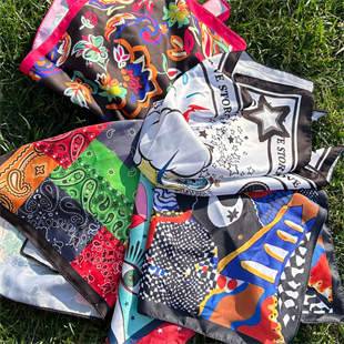 Desenli Saten Fular Bandana