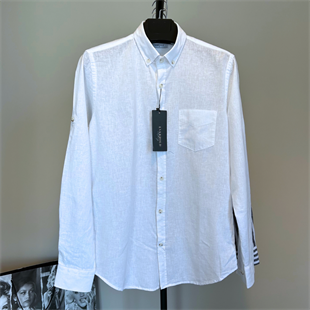 Erkek Beyaz Keten Gömlek 