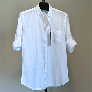 Erkek Beyaz Keten Gömlek 