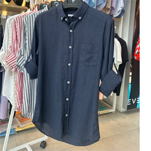 Erkek Lacivert Keten Gömlek 