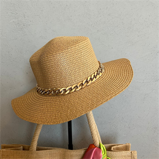 Kadın Camel Hasır Plaj Şapkası