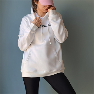 Kapüşonlu Unisex Beyaz Sweatshirt