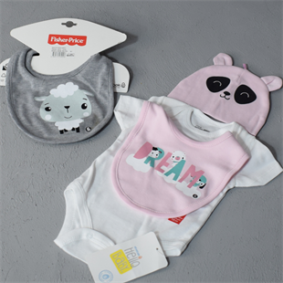 4 Parça Yenidoğan Kız Bebek Body Şapka Önlük Set