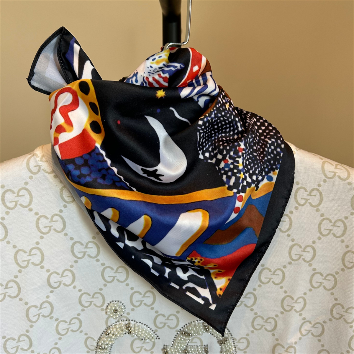 Desenli Saten Fular Bandana