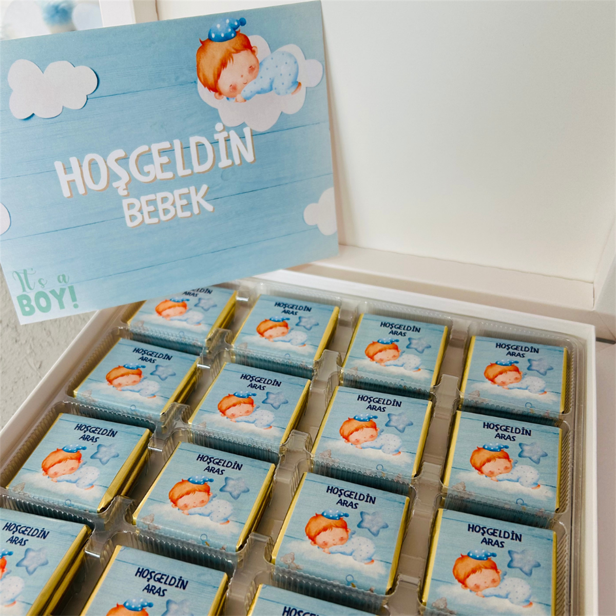Hoşgeldin Bebek Çikolatası Hediye Erkek Bebek