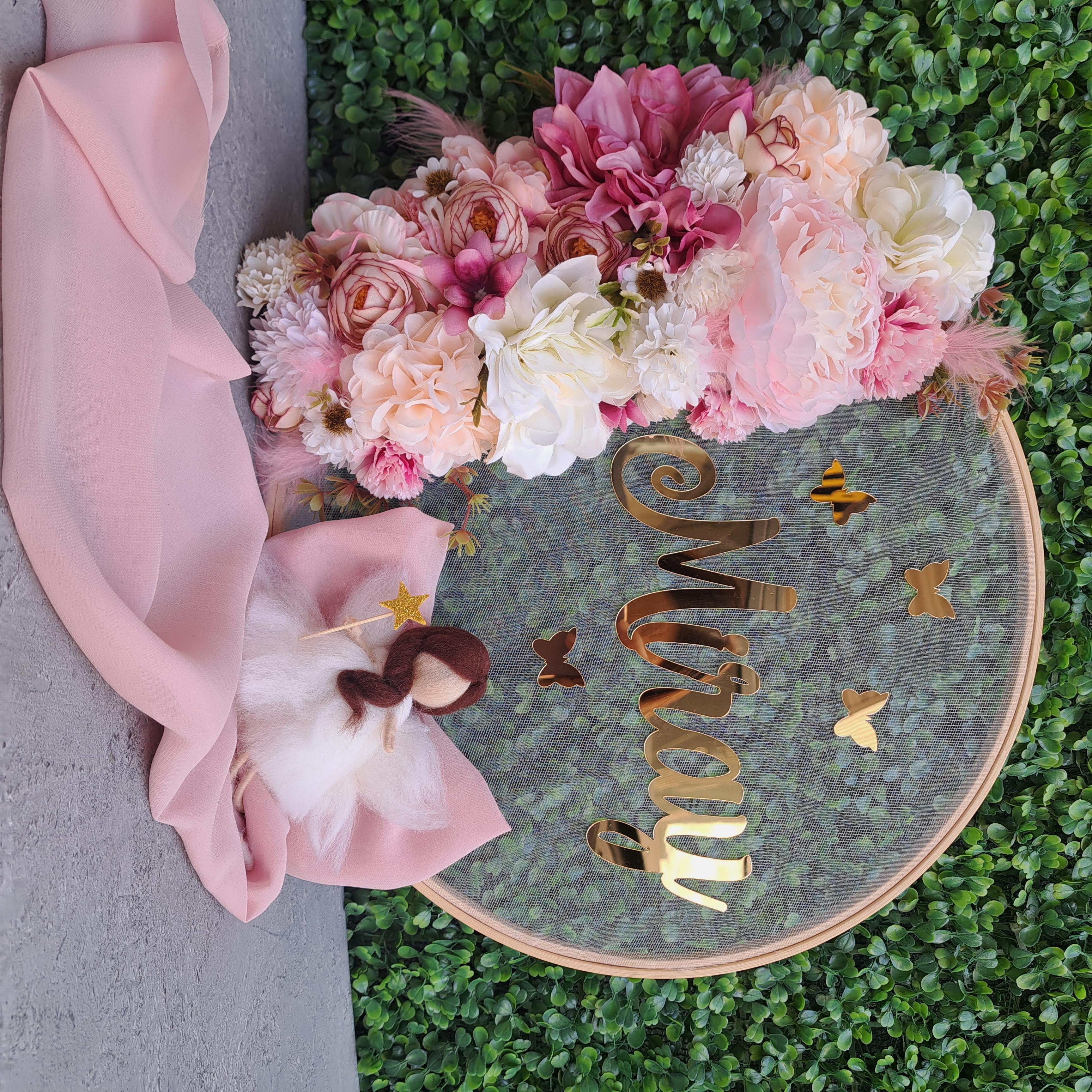 Pembe Çiçekli KIz Bebek Kapı Süsü