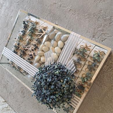 Mavi Çiçek Süslemeli Cam Kutu