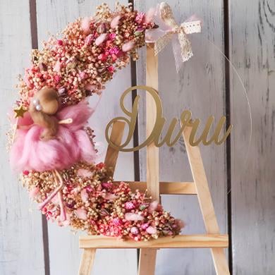 Kuru Gül Süslemeli Bebek Kapı Süsü