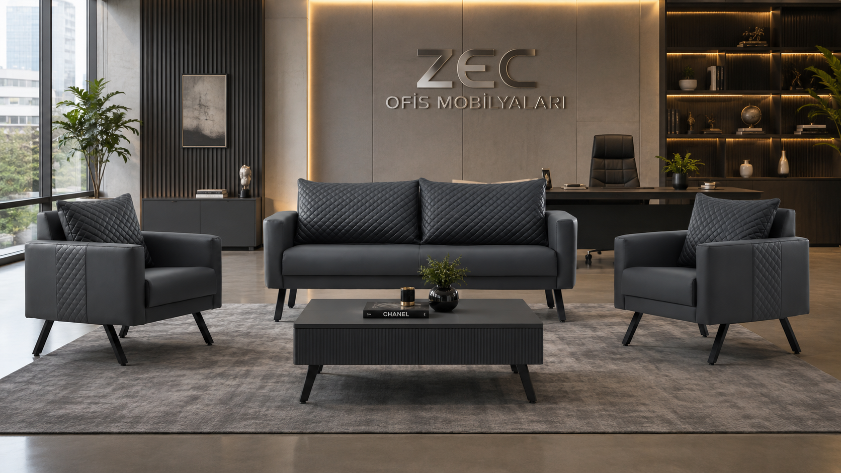 Ventura 3+1+1 Ofis Oturma Grubu | Modern Metal Ayaklı Premium Lobi ve Bekleme Takımı