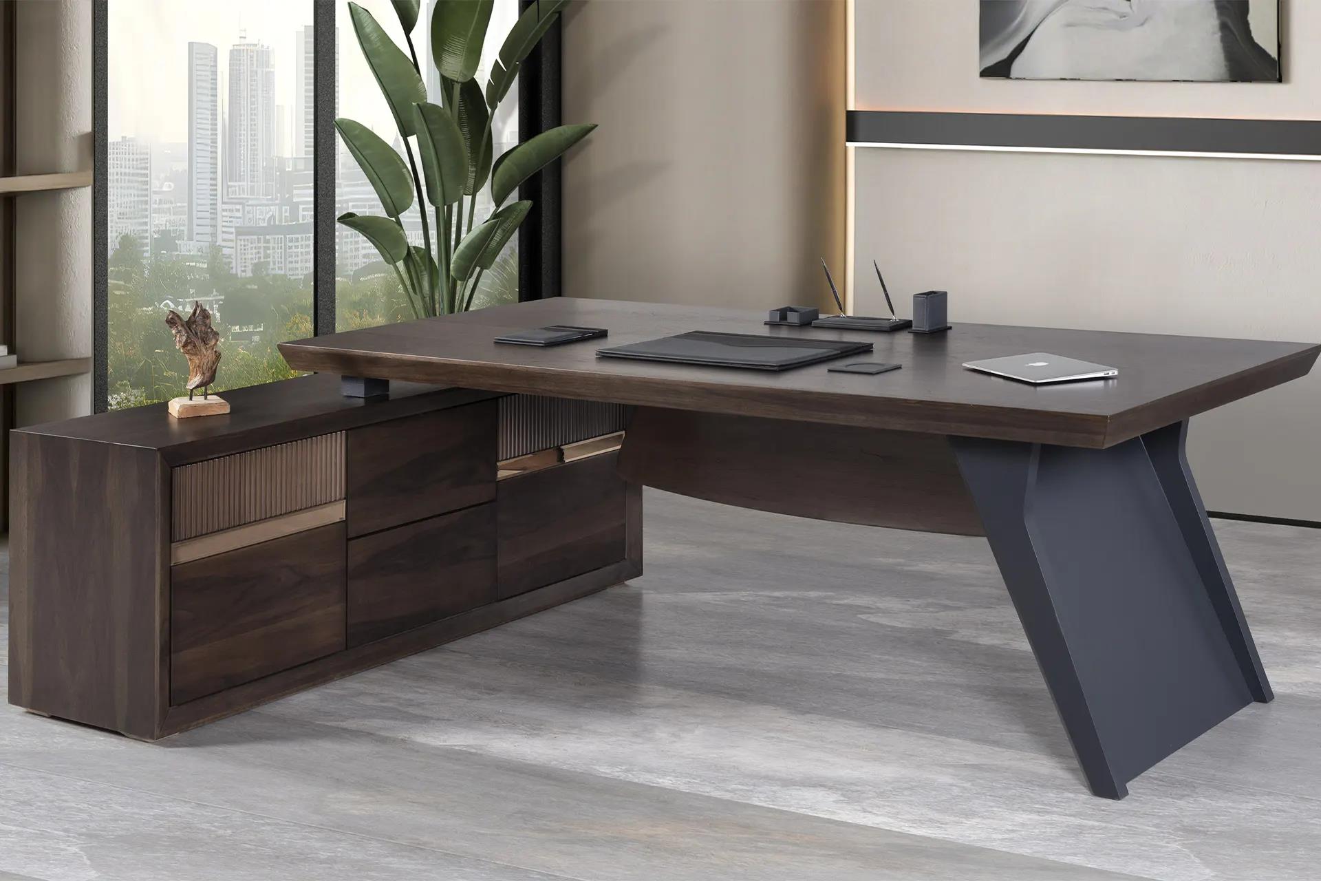 Arden Vip Ahşap Makam Takımı – Modern Geometrik Tasarım ve Prestijli Yönetici Ofis Mobilyası