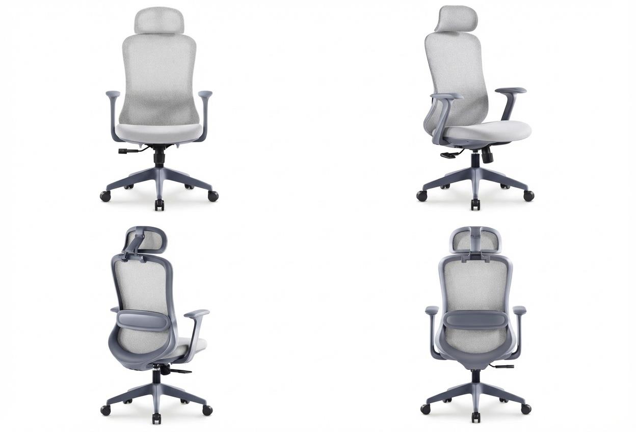 Ferrara Gri İthal Ergonomik Fileli Yönetici ve Çalışma Koltuğu – Başlıklı Model