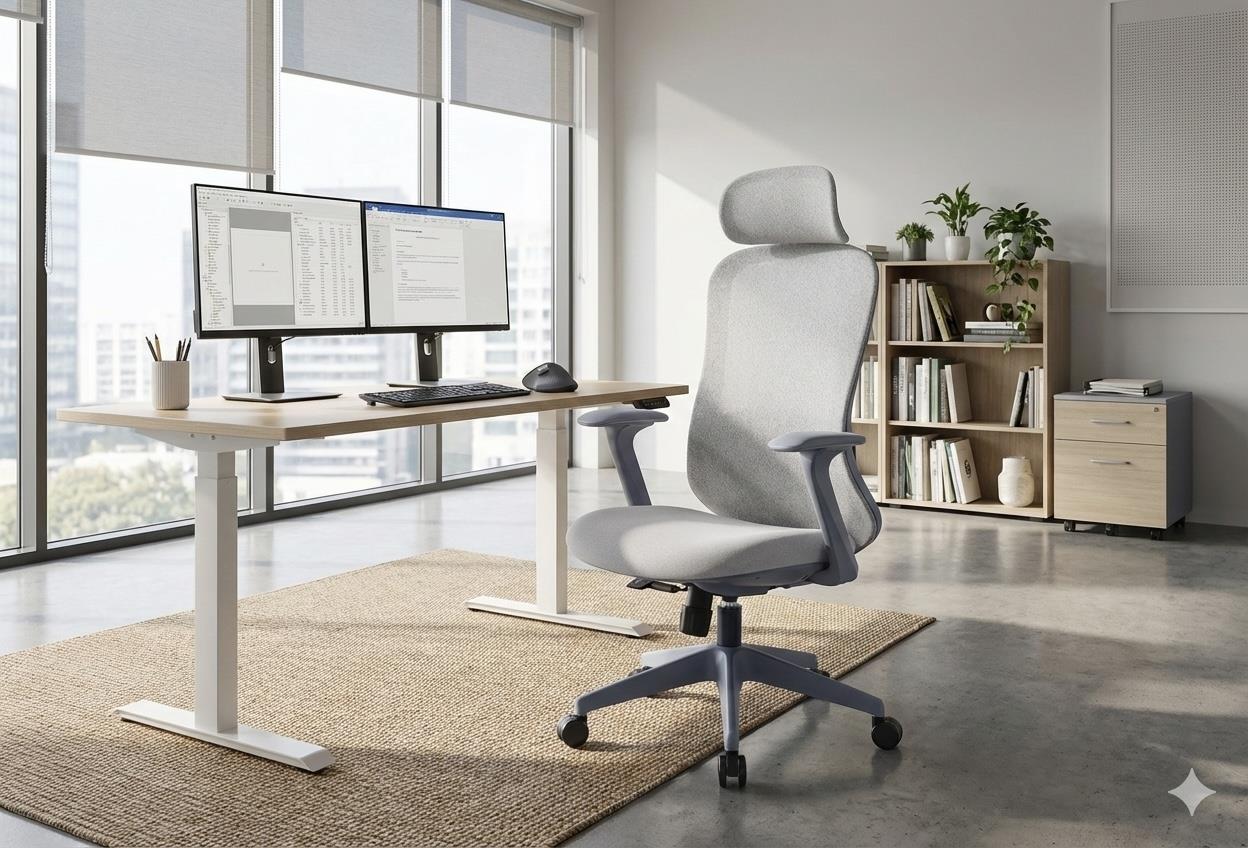 Ferrara Gri İthal Ergonomik Fileli Yönetici ve Çalışma Koltuğu – Başlıklı Model