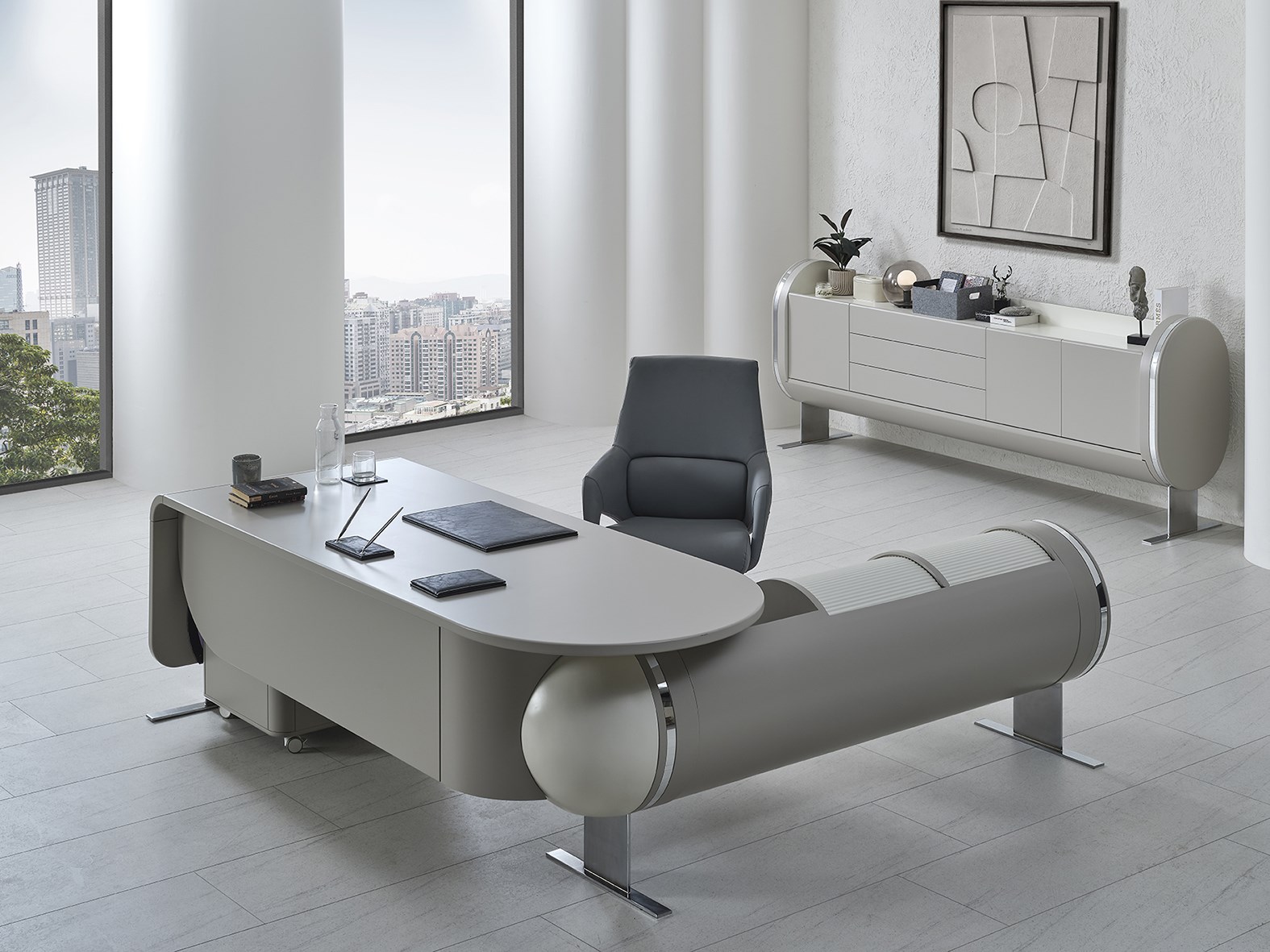 Genesis Bej VIP Ahşap Makam Takımı – Modern Premium Yönetici Ofis Mobilyası
