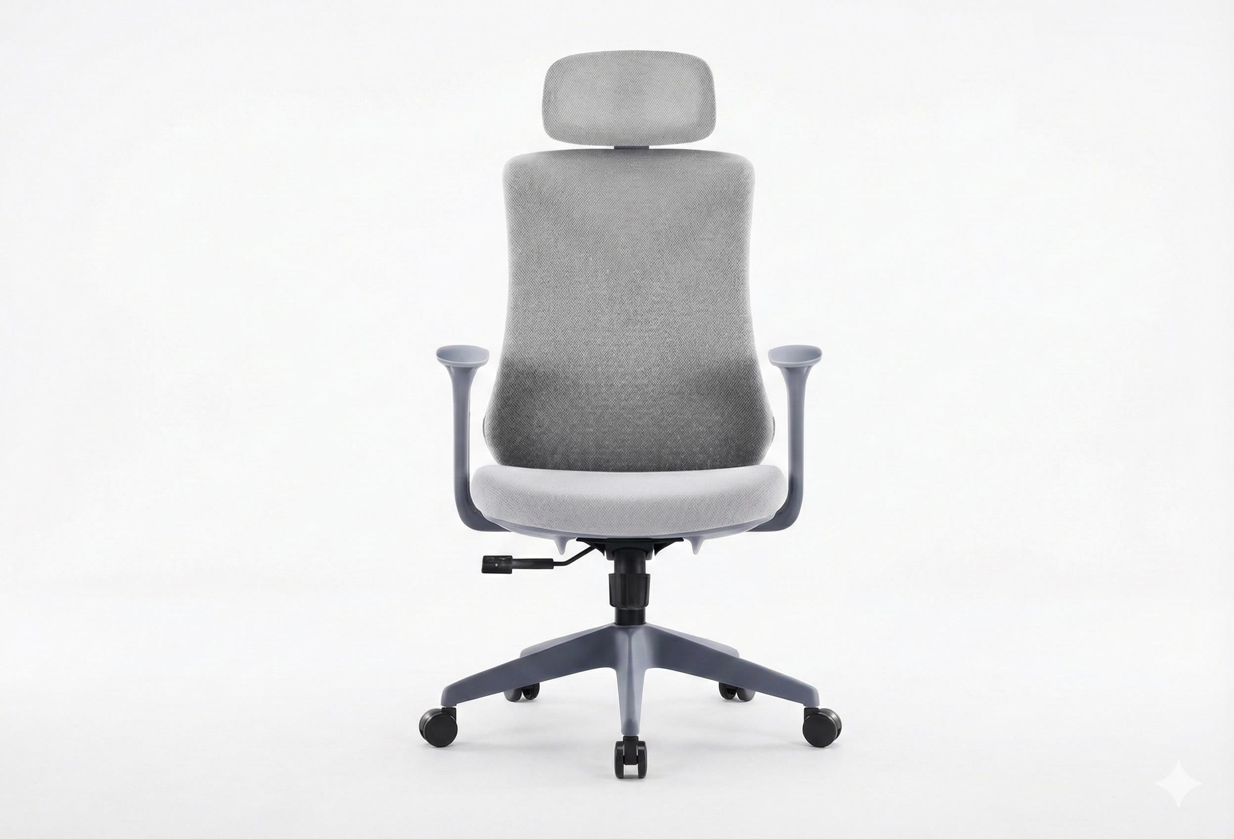 Lucca Ergonomik Ofis Sandalyesi - Gri Kumaş, Başlıklı ve Bel Destekli Yönetici Koltuğu