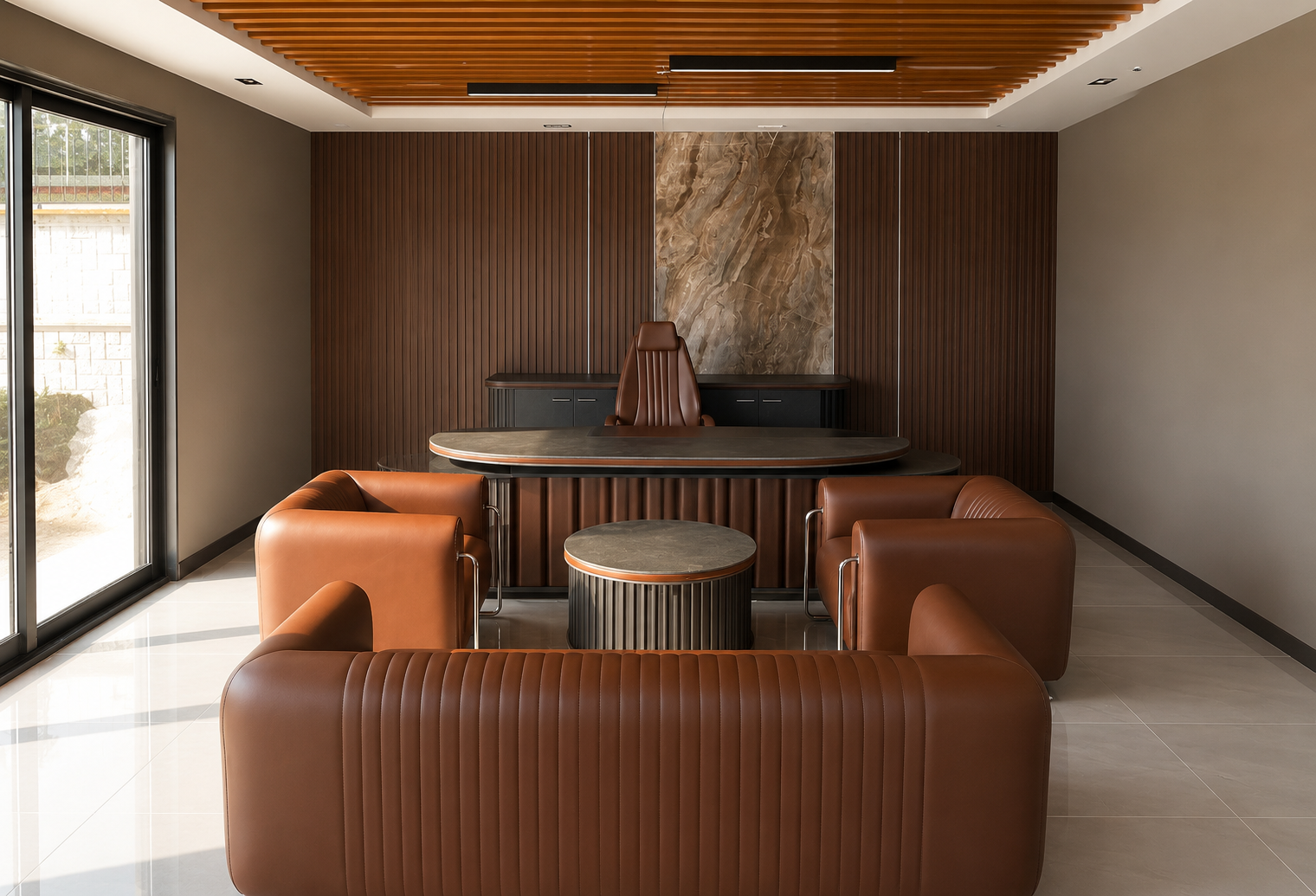 Owami VIP Makam Takımı + Owami Isla Yönetici Koltuğu + Owami Ofis Oturma Grubu | Teknoloji Entegreli Premium Yönetici Ofisi