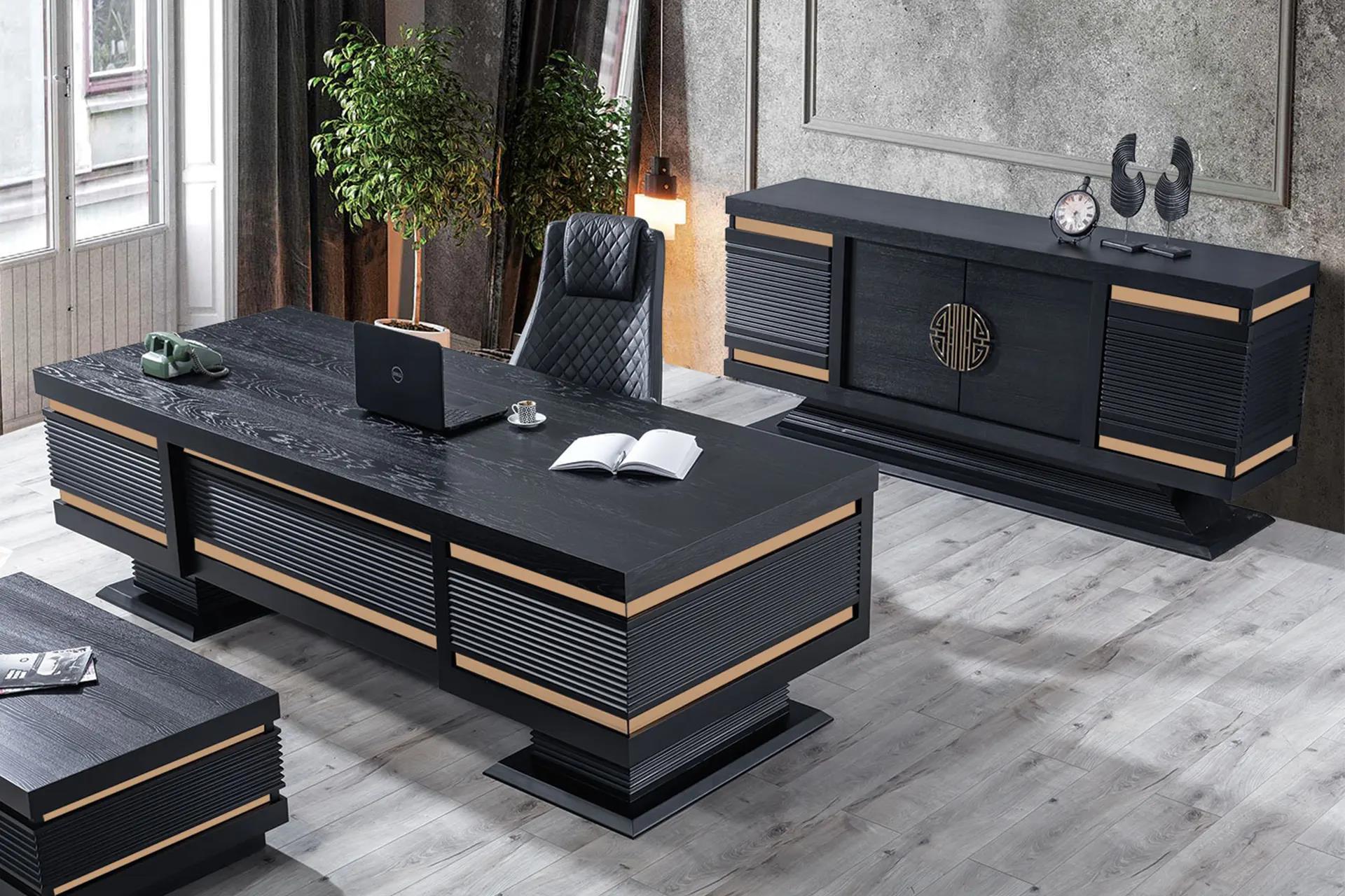 Stella Vip Ahşap Makam Takımı | Meşe Kaplama Lüks Yönetici Ofis Mobilyası