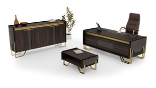 Atacama Yönetici Takımı | 218 cm Gold Detaylı Lüks Makam Takımı